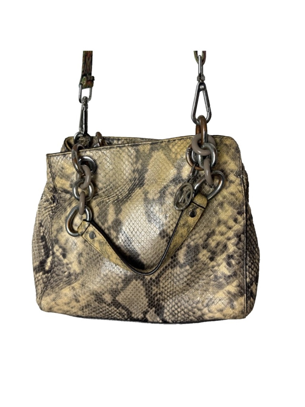 Michael Kors Satchel Brown Python Embossed Leather with 2 Charms